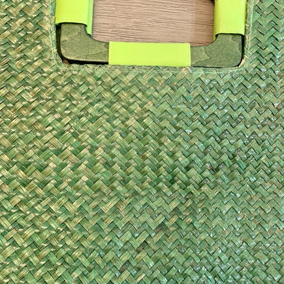 Vintage Rosella Carrara Green Straw Tote Wood Handle Large Unused Perfect Condit - Picture 8 of 14